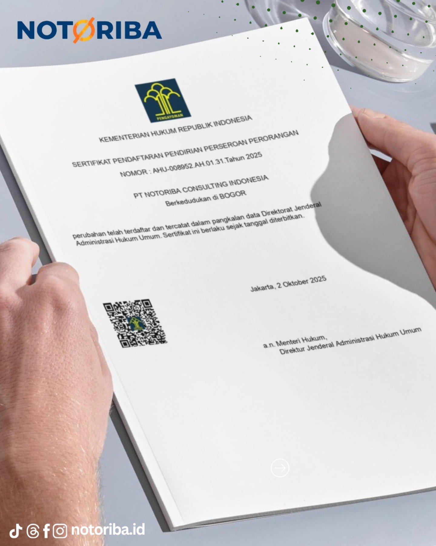 Dokumen pendaftaran PT. Notoriba Consulting Indonesia